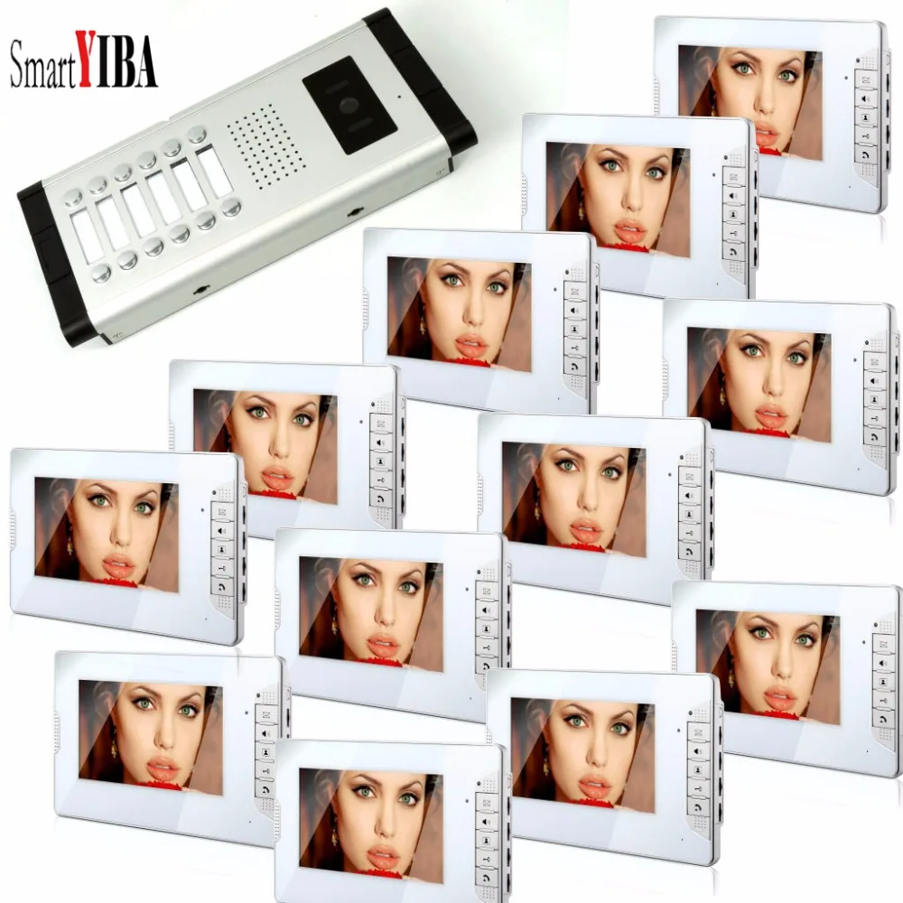 SmartYIBA 12 Apartment Visual Intercom Doorbell 7''Inch TFT LCD Wired Video Door Phone System Indoor Monitor Outdoor IR Camera SmartYIBA 12 Apartment Visual Intercom Doorbell 7''Inch TFT LCD Wired Video Door Phone System Indoor Monitor Outdoor IR Camera