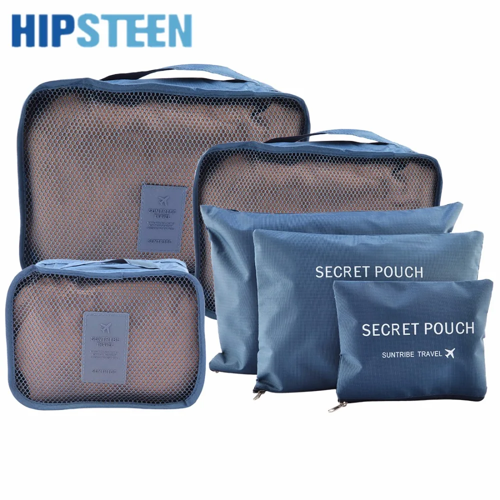 

HIPSTEEN 6Pcs Set Waterproof Travel Storage Bags Packing Cube Clothes Pouch Luggage Organizer - Grey