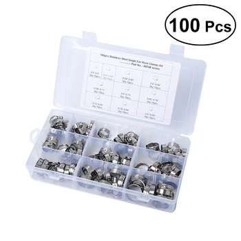 

100PCS Hose Clamps Precision Stainless Steel Ear Hose Pipe Clamps for Car Hose Home Appliance Line Machinery Equipment