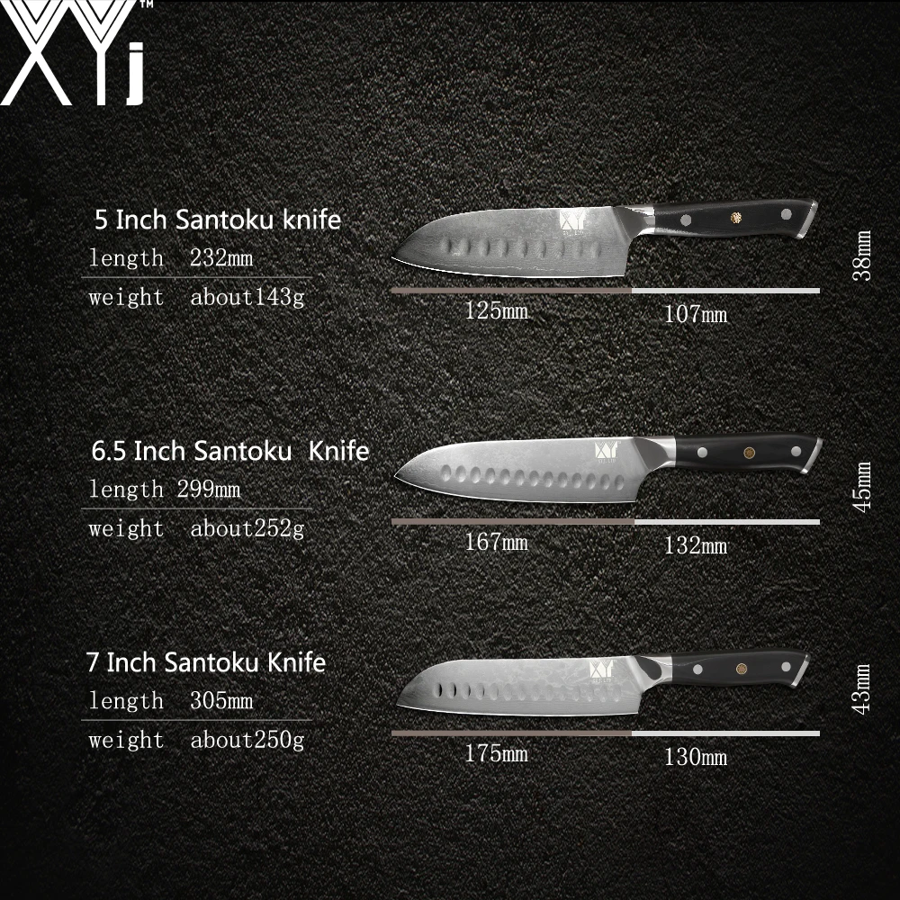 XYj Кухня Ножи ножи из дамасской стали 7 'ƌ 5'' 5 ''шеф повара нож Santoku Sharp VG10