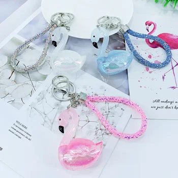 

New cute acrylic swan keychain girl bag leather rope pendant car key alloy hanging buckle creative fashion small gifts