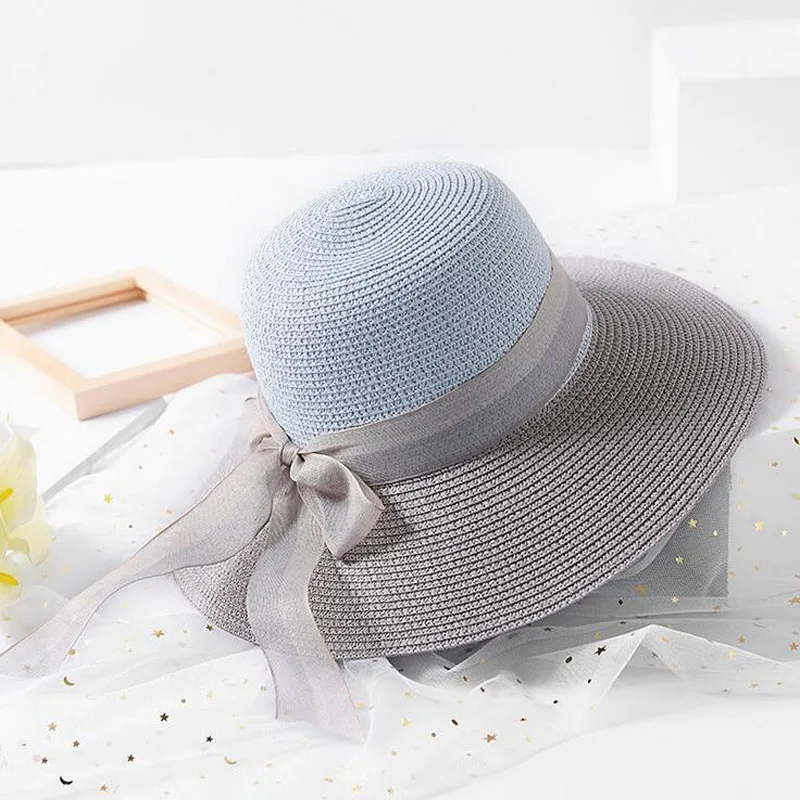 

2018 New Women Summer Straw Sun Hat Ladies Large Wide Brim Vocation Outdoor Sea Beach Hat Girls Boater Bow-tie Ribbons Sun Caps