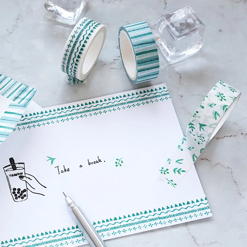 

8 pcs Mint color paper washi tape set Decorative Herba Fish Pattern masking tapes sticker scrapbooking tools DIY Stationery F009