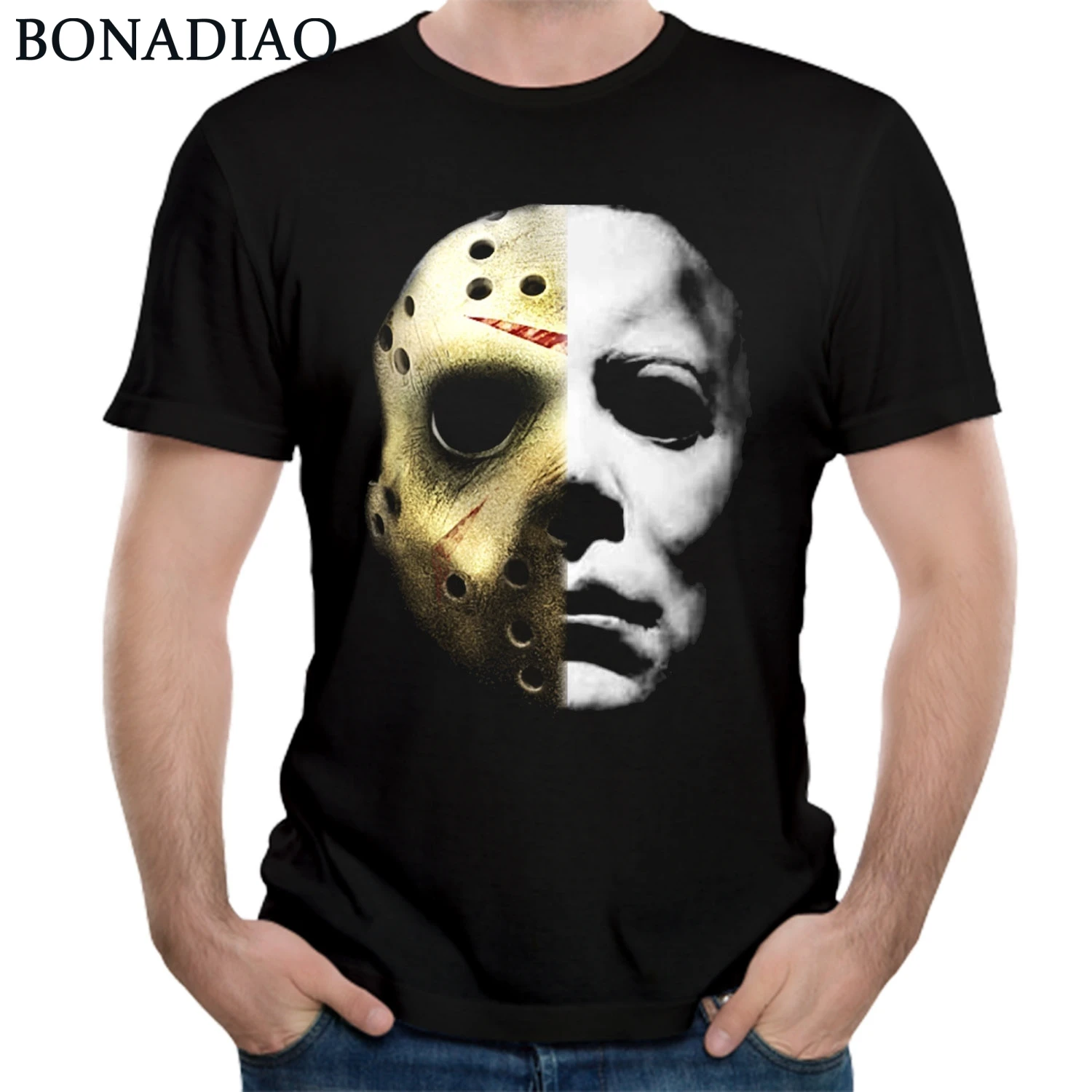 Horrorable 映画ハロウィンマイケルマイヤーズマスク Tシャツ 13th の金曜日ジェイソンマイク顔 Tシャツ全体 Tシャツ Aliexpress