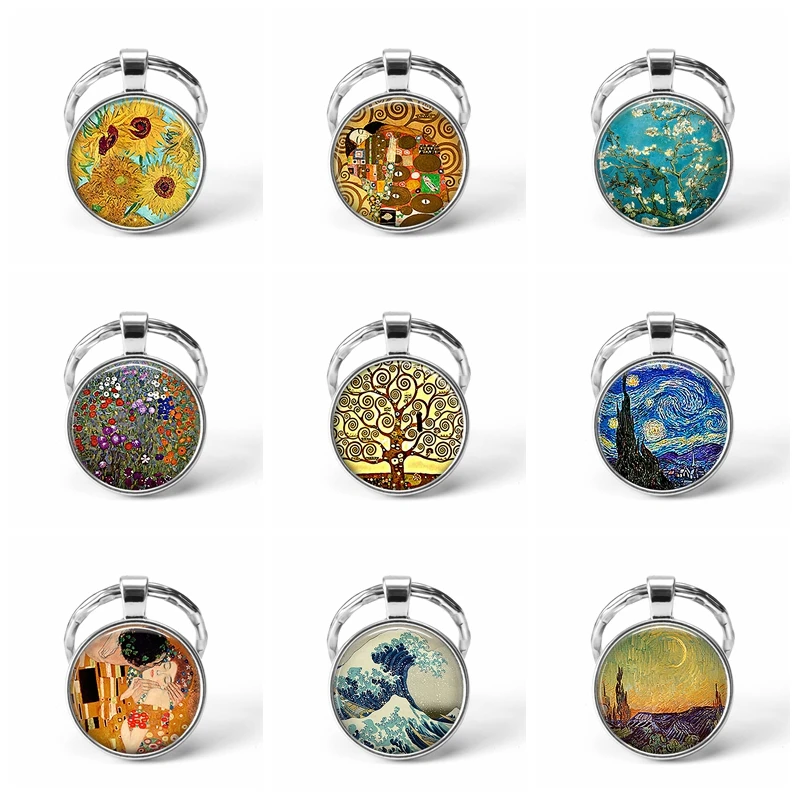 Van Gogh Sunflowers Pendant Sunflower Starry Night Painting Keychain