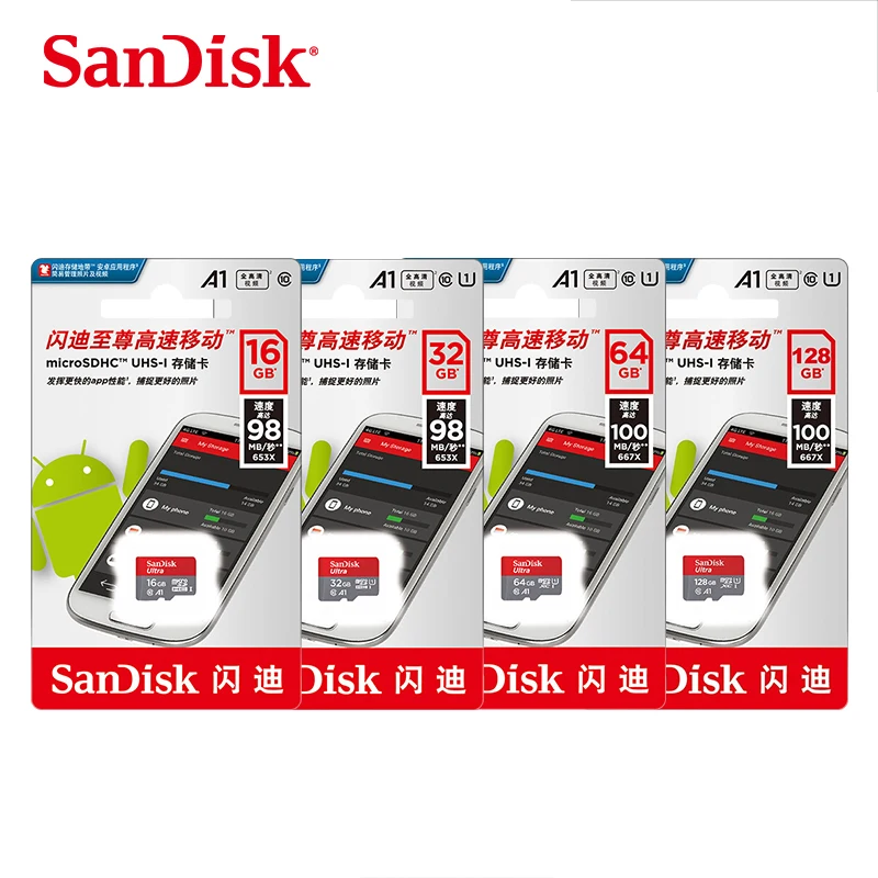 Sandisk ультра micro sd 128 ГБ Class10 16 Гб оперативной памяти, 32 Гб встроенной памяти, 64 ГБ SDHC карты памяти SDXC карты 100 МБ/с. TF карты памяти micro sd кард-ридер адаптер