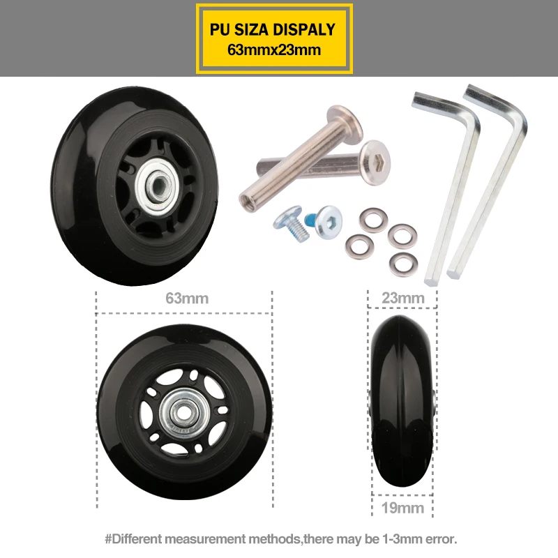 Багажное колесо для путешествий с винтовой тележкой, чемодан на колесиках, чемодан на черных колесиках, запасная Замена для аксессуаров 63*23 колесиков - Цвет: PU-63-23