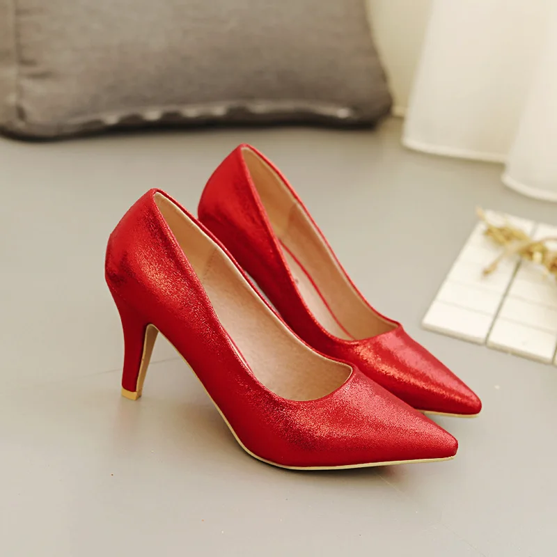 

Women Shoes Burst leather Pointed Toe Slip-On High (5cm-8cm) Thin High Heels Solid Shallow Party Lady Casual Female Pumps Shoes