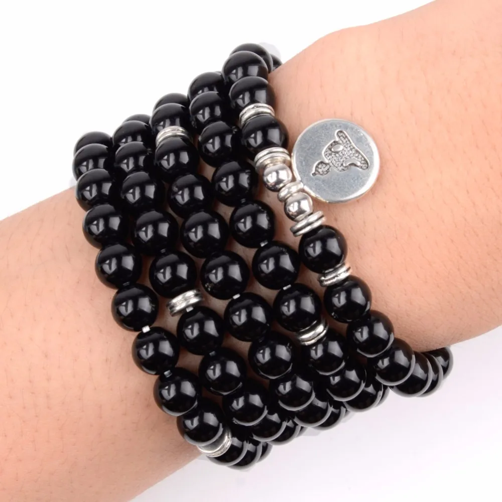 108pcs Mala Beads Bracelets Natural Black Agates Buddha Charm Bracelets For Women Men Yoga Meditation Jewelry Dropshipping Fashion Jewelry