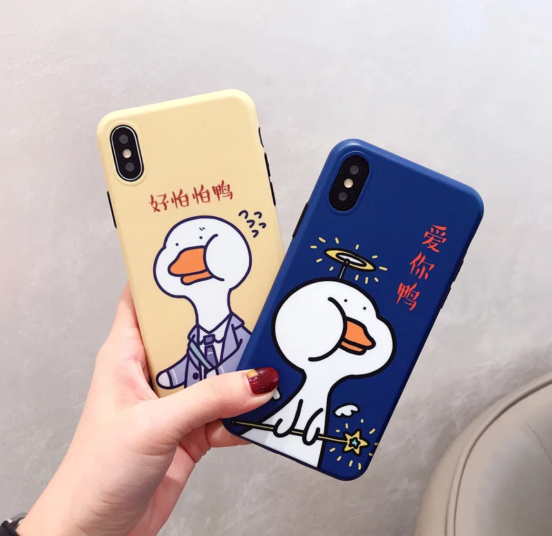 

For Cute cartoon duck apple XsMax/XR mobile phone shell iPhone8plus/7 all inclusive soft set 6sp couple tide