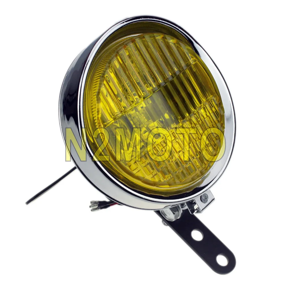 

Motorcycle Custom Chrome 5.75" H4 Headlight 7/16" Adjustable Mounting Bracket Amber Head Lamp for Harley Chopper Cafe Racer