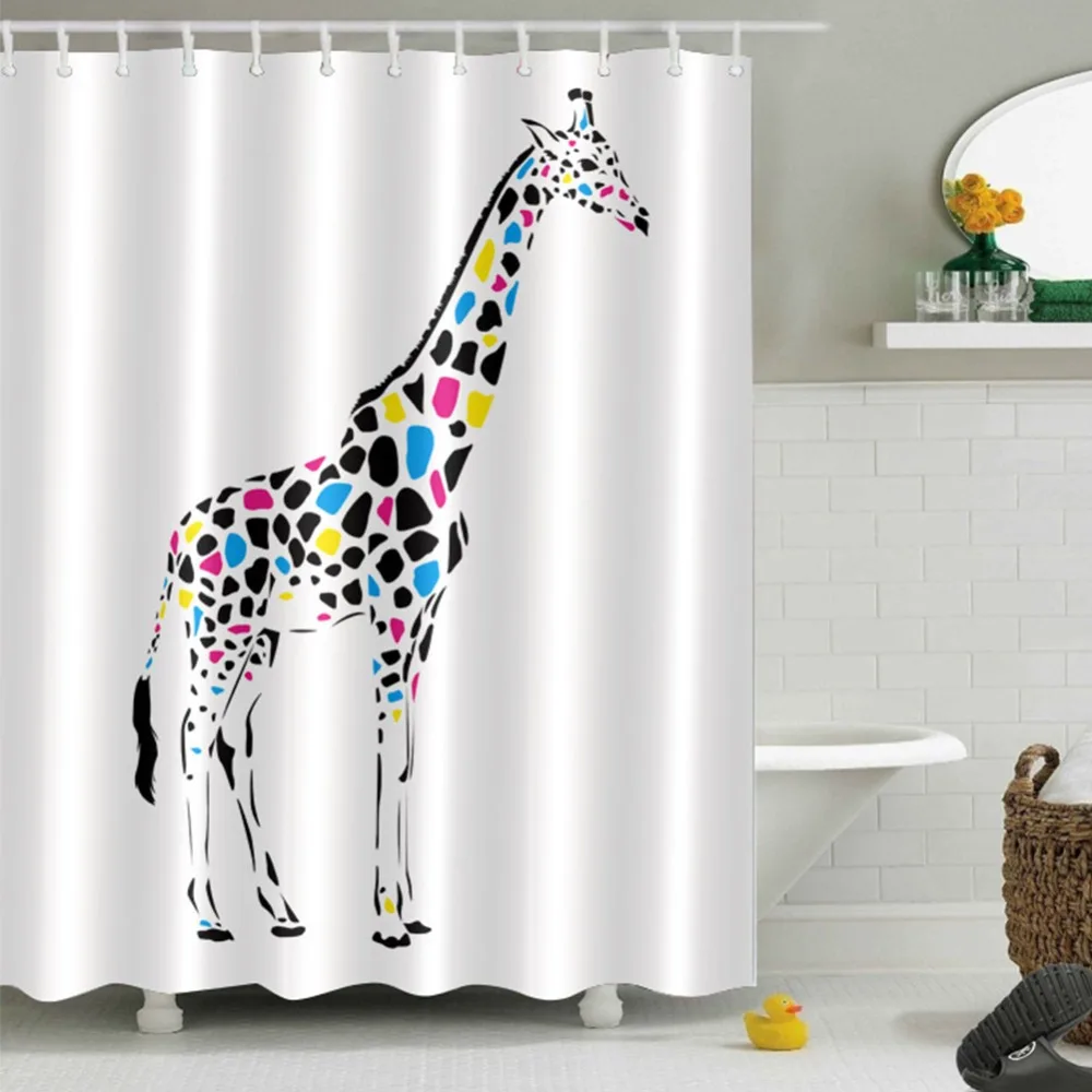 Lb Extra Lange Aquarel Grappige Giraffe Wit Waterdicht Douchegordijn