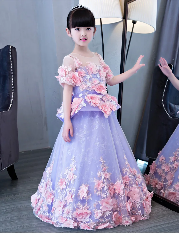 Glizt/свадебное платье с аппликацией для девочек; вечерние платья принцессы с короткими рукавами для дня рождения; платье для первого причастия; платье с цветочным узором для девочек