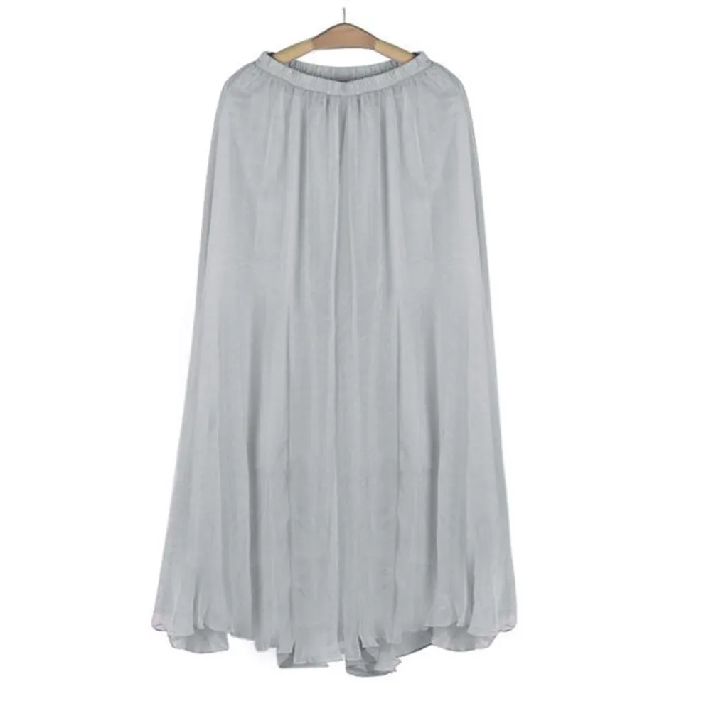 CHAMSGEND2019 женская шифоновая пляжная юбка, одноцветная пляжная юбка для отдыха на море, модная повседневная элегантная женская темпераментная юбка - Цвет: Серый