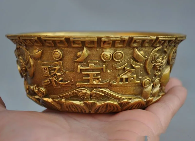 

Christmas Chinese Fengshui brass wealth treasure bowl yuanbao statue bowl Incense burner Halloween.