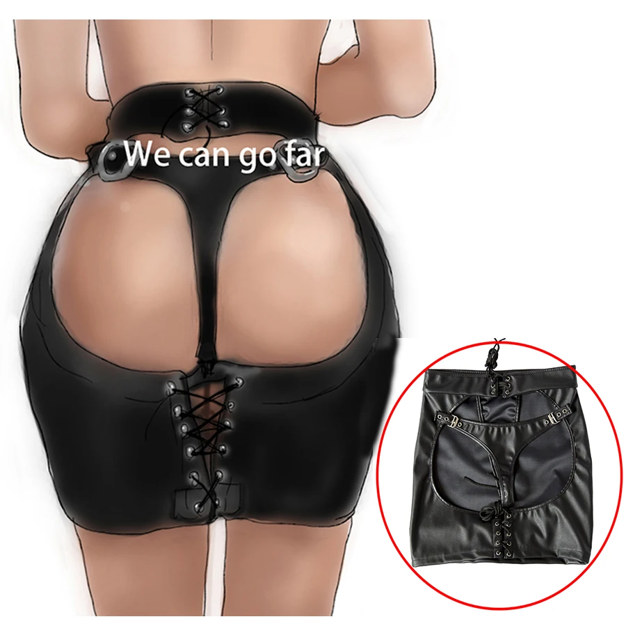 

Leather Skirt Exposes Back Side for Spanking,Giving Target For Whip, Paddle,Attach G-String Mini Dress,Sexy Underwear
