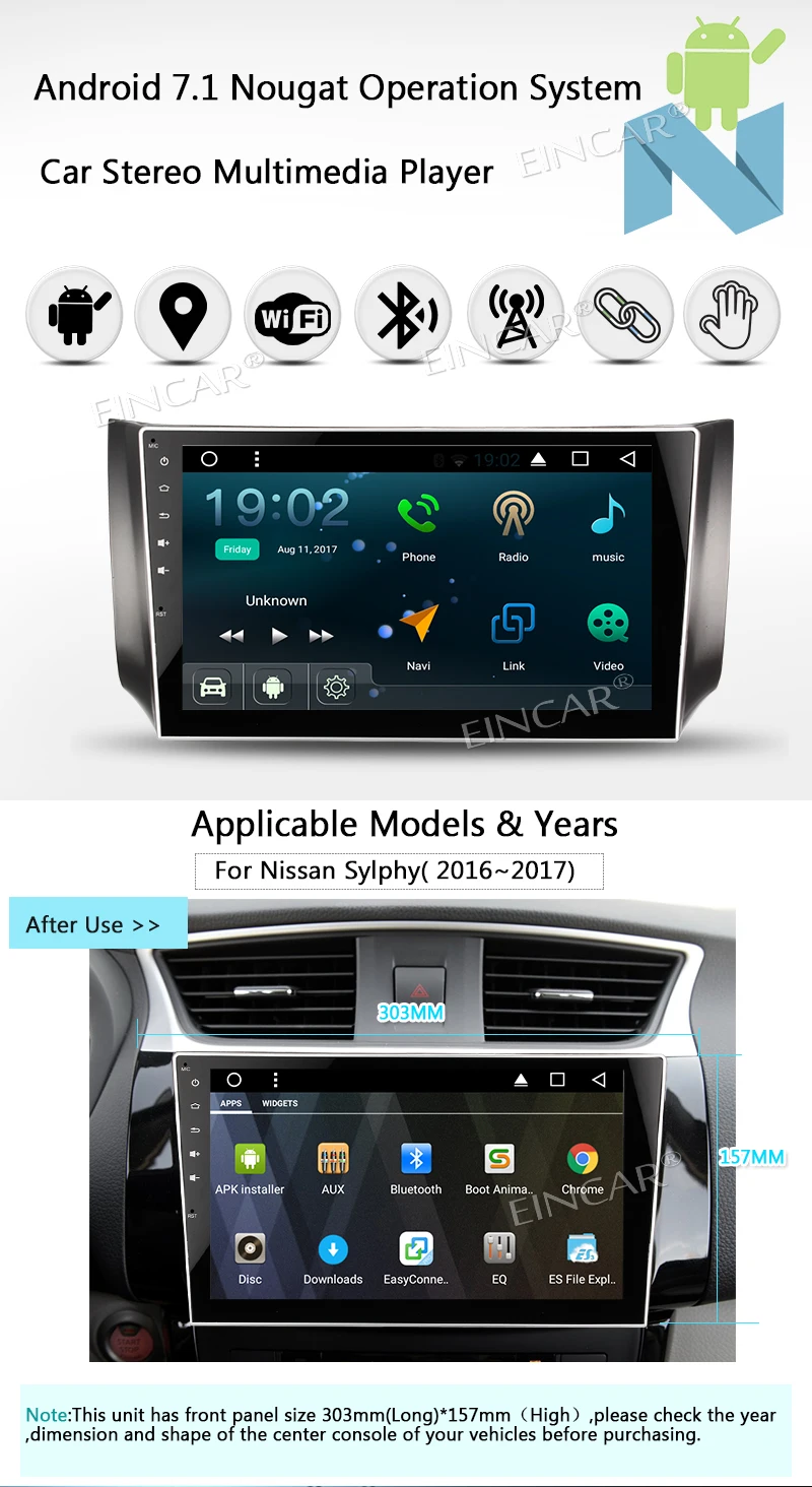 Clearance Wireless Camera Included!Eincar Android 7.1 Stereo Radio for Nissan Support GPS Navigation Bluetooth Autoradio WIFI 1080P Video 2