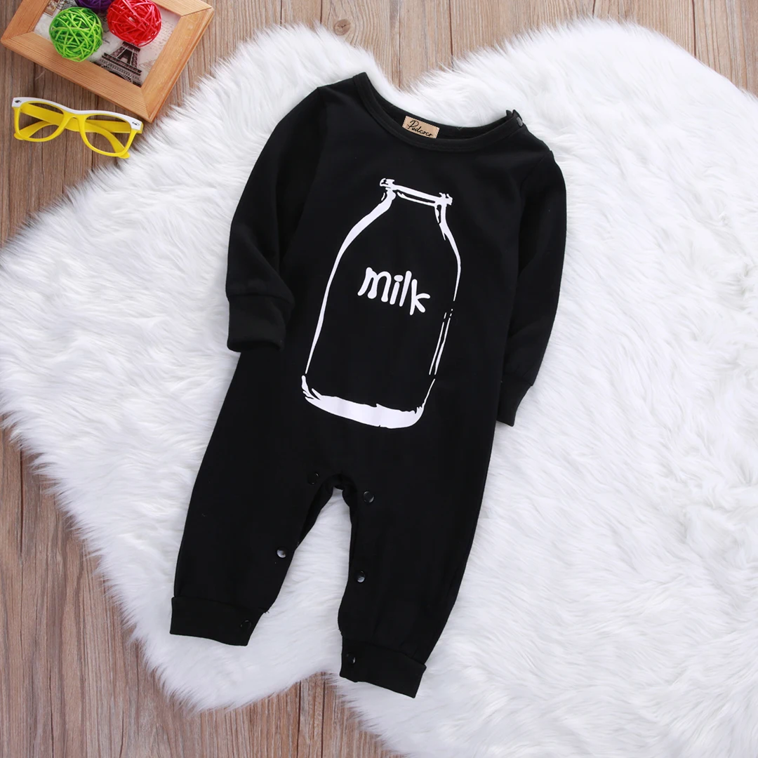 Одежда с длинными рукавами и надписью «MILK» для новорожденных мальчиков и девочек, комбинезон, комплекты одежды