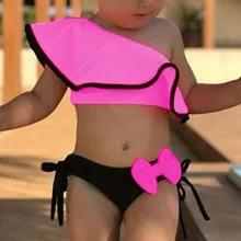 Summer Girl Bikini One Shoulder Newborn Baby Girl Bikini Suit Ruffle Bow High Waist Swimsuit Swimwear 2PCS Outfits Set Clothes