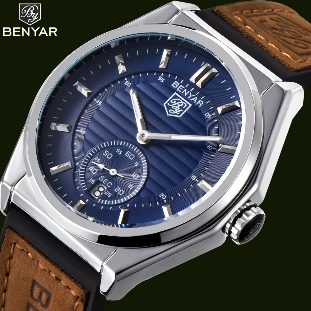 

NEW Men's Quartz watch BNEYAR luxury brand simple sports waterproof watch men's watch leather fashion automatic date watch+box
