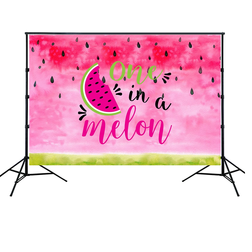 HUAYI One in a Melon Backdrop Summer Watermelon Themed Party girl 1st Birthday Party Photo Background Cake Table Decor w-2065