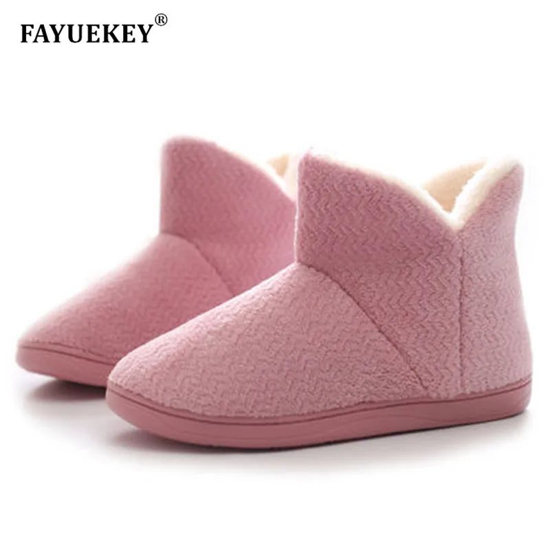 

FAYUEKEY New Winter Fashion Home Women Cotton Plush Thicken Warm Slipper Indoor Floor Female Flat Shoes
