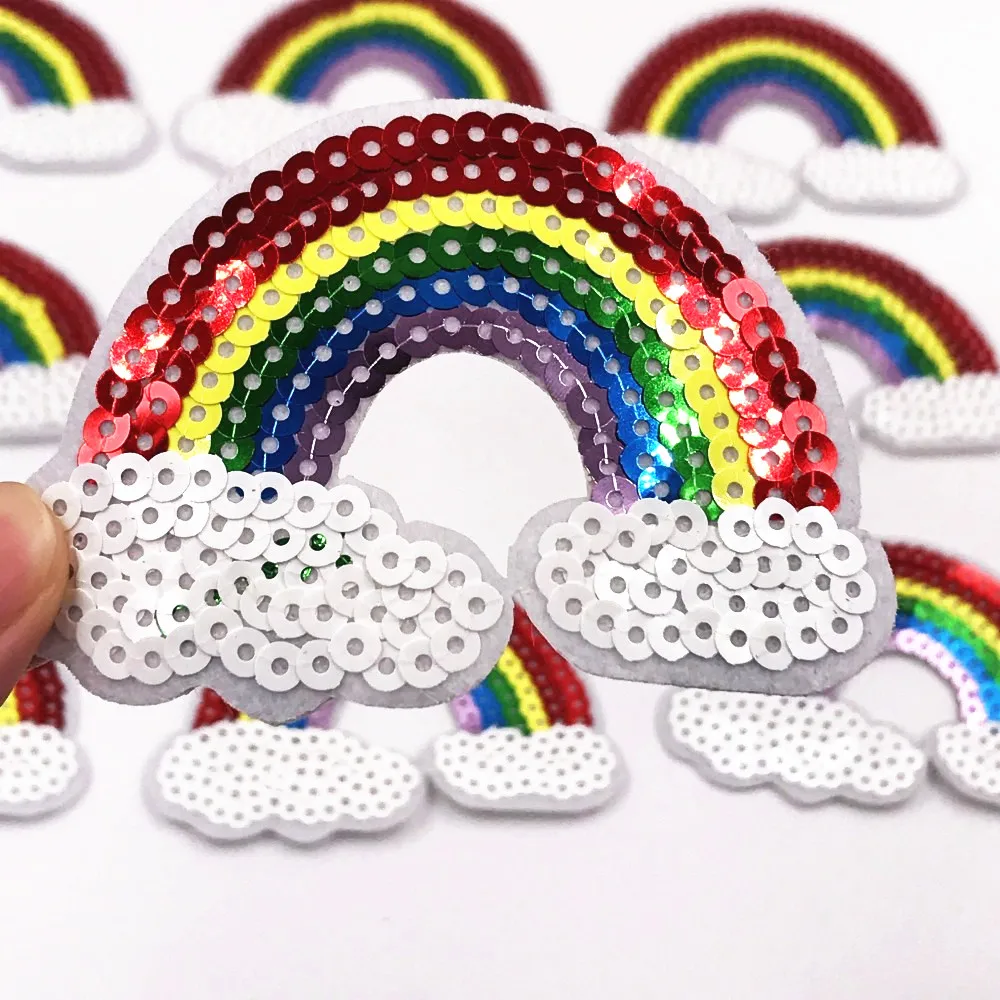 10PCS/LOT Sequins Rainbow Embroidered Patches Sewing on Patches Iron On