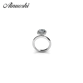 

AINUOSHI Genuine 925 Solid Sterling Silver Rings Engagement Bague Princess Cut Halo SONA Simulated Ring for Women Wedding Gift