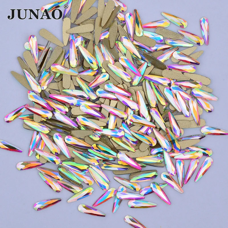 JUNAO 3x10 мм Хрустальные AB Стразы стеклянные камешки для дизайна ногтей каплевидные