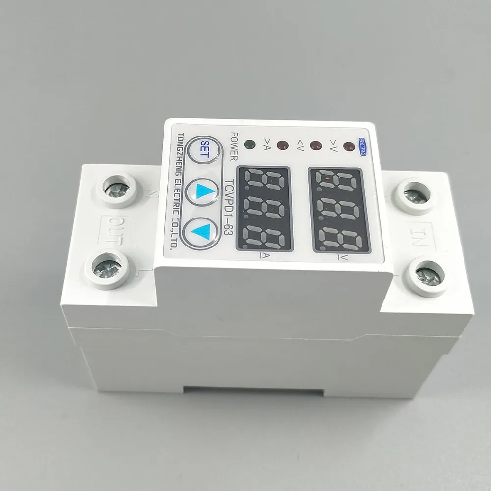 Koop 60A 230V Din Rail Verstelbare Overspanning En Onder Voltage Beschermende Apparaat Protector Relais Met Over Huidige Bescherming