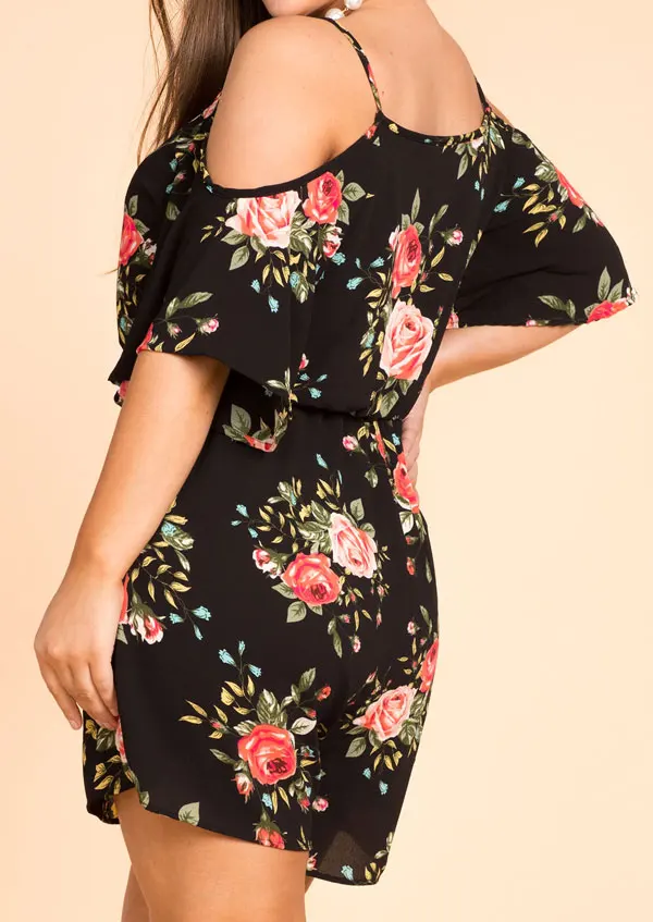 Plus Size casual loose playsuits Women Floral Cold Shoulder Romper Flower belt Spaghetti Straps Backless Ladies Playsuits Tops