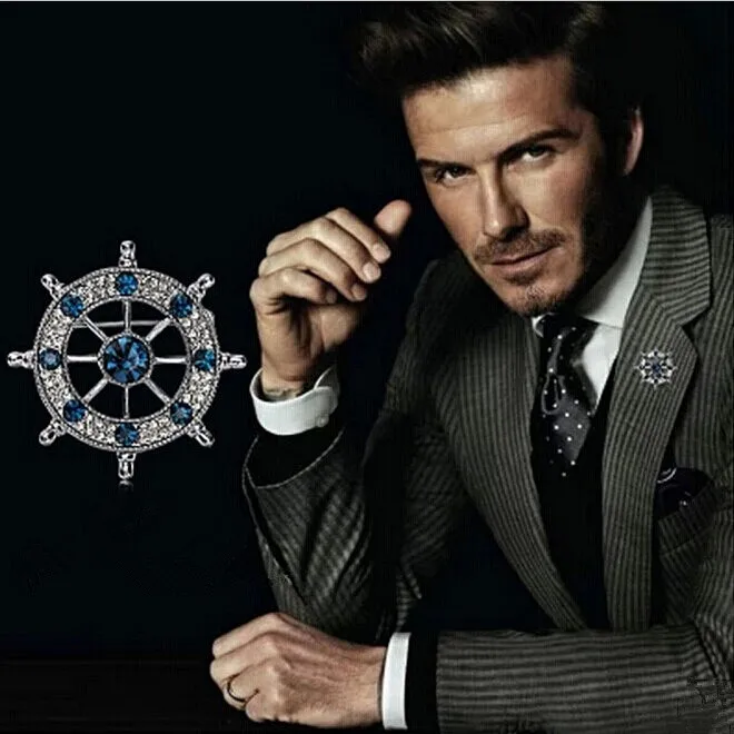 

New 2014 Euro-American Beckham Same Style Brooch Pins Men's Rhinestone Rudder Brooches
