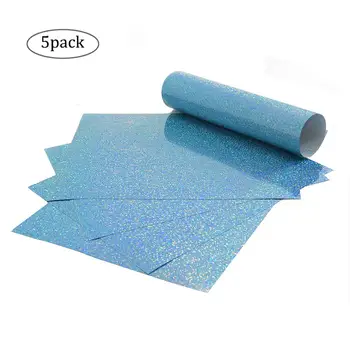 

Sky Blue Laser Holographic Foil Heat Transfer Vinyl Iron On HTV Bundle for T Shirts,Bags,Hats 12x10 inch,5 Sheets