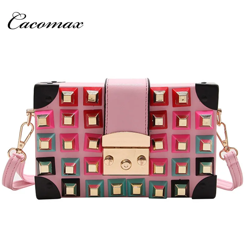 2018 Female Famous brand rivet box handbags mini Cube Brand original design crossbody bags for women messenger bags 2018 Female Famous brand rivet box handbags mini Cube Brand original design crossbody bags for women messenger bags