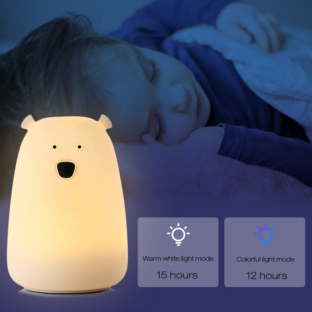 2019 Оригинальный светодиодный большой медведь силиконовый светильник детский перезаряжаемый ночник Рождественский подарок для детей