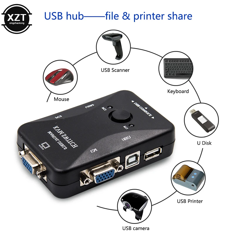 2 Port USB 2.0 KVM Switch Switcher 1920*1440 VGA SVGA Switch Splitter Box With Two Cables For Keyboard Mouse Monitor Computer usb kvm switch