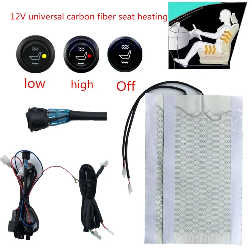 12VCarbon Fiber Universal Heated Seat heating Heater Pads Car High/Low