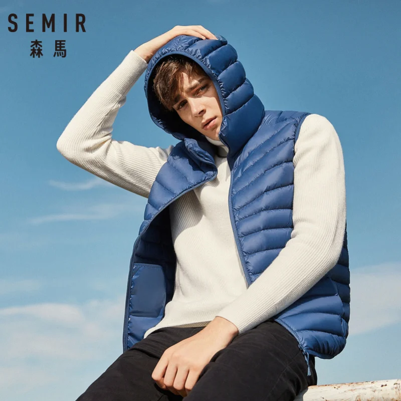 Vente SEMIR hommes matelassé léger gilet à capuche avec poche zippée gilet à capuche Chinlon doublé de poche intérieure fermeture éclair