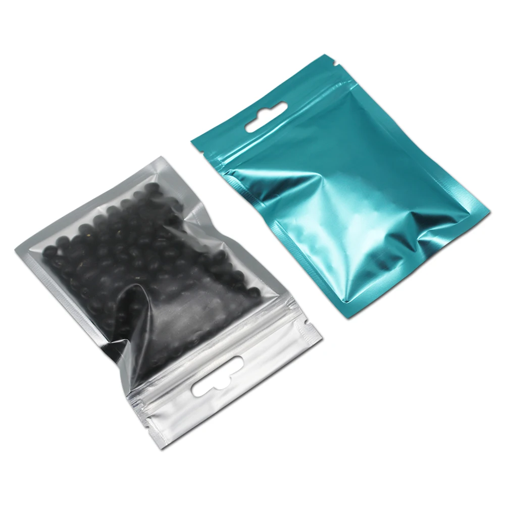 100 шт красочный матовый прозрачный алюминиевой фольги сумки с замком-молнией с отверстием для подвешивания майларовая Передняя прозрачная застежка; для хранения упаковочных мешков