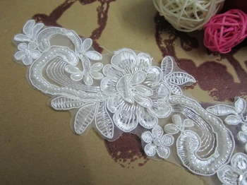 

7.5x21.5cm per pc, 20pc/lot Latest French Embroidered Net Cord Lace Applique, Pearl Beaded Lace Applique, Lace Motif