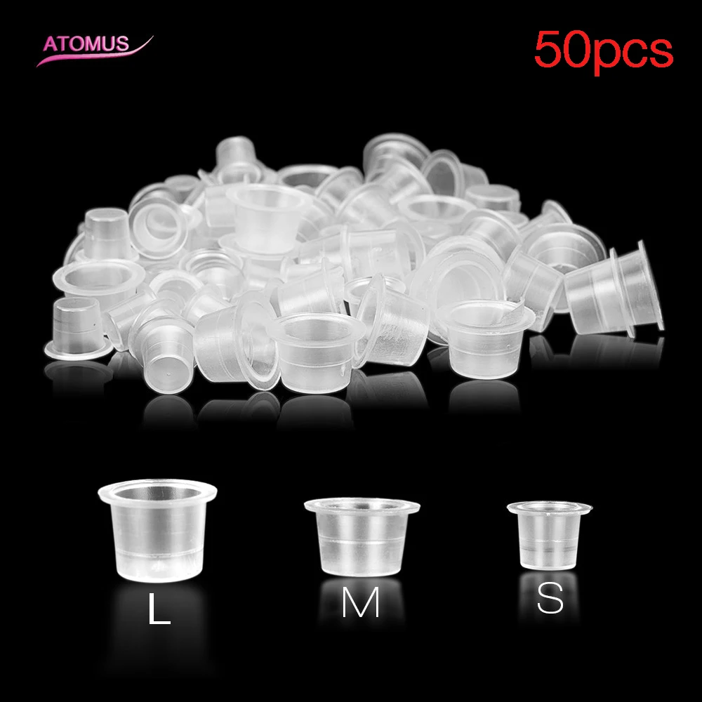 50Pcs Plastic Disposable Tattoo Ink Cups For Permanent Tattoo Makeup Makeup Pigment Container Caps Disposable Accessories