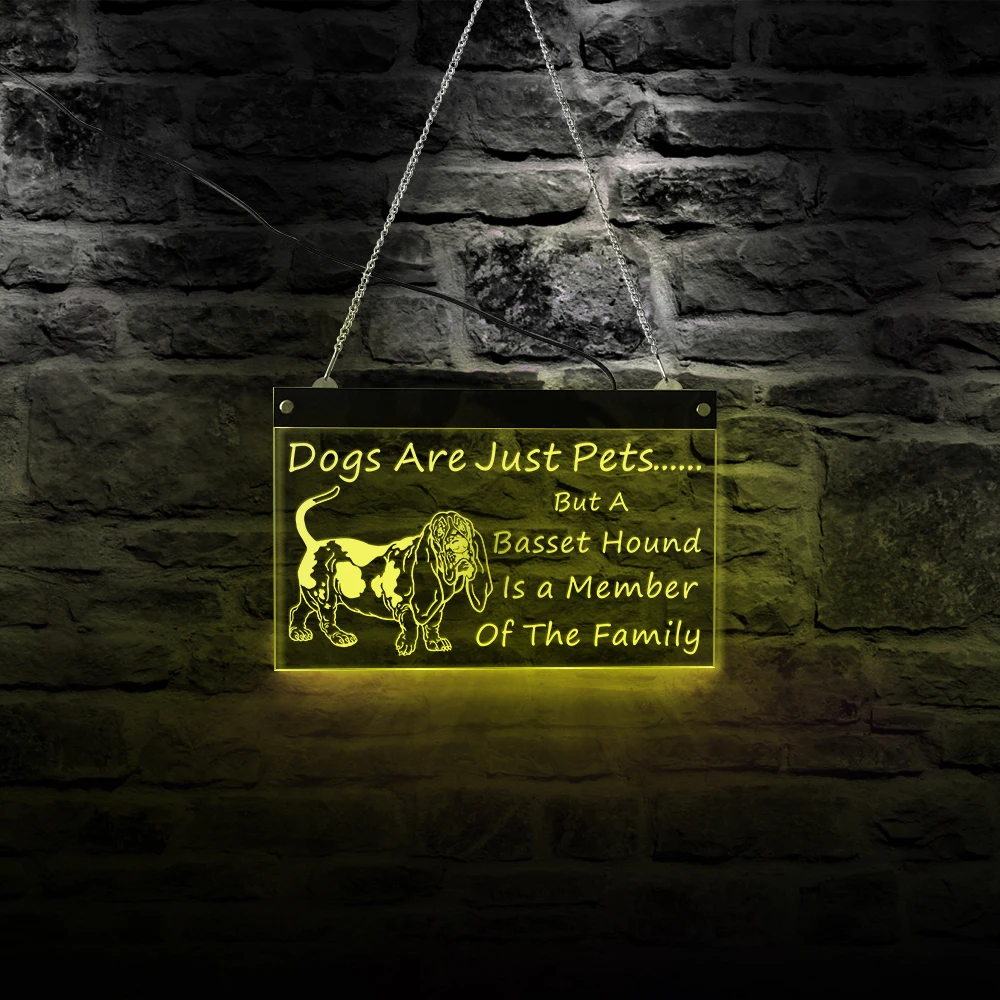 

Basset Hound Quote Dog Pet LED Neon Light Sign Basset Hound Is A Member Of The Family Acrylic Board Pet Shop Sign Dog Breed Gift
