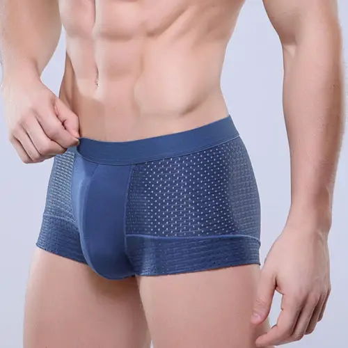 New Men Cotton Underwear Boxer Shorts Bulge Pouch Underpants Breathable Boxers - Цвет: Dark Blue