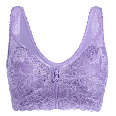 Lace Seamless Zipper Front Closure Bra Wireless Cotton Cup Vest Bras M ...