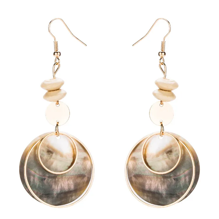 

2019 Natural Round Shell Earring For Women Party Long Dangle Earrings pendientes za 2018 aretes pendientes de gota best lady za