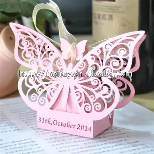 

50 pcs various of color and size custom laser cut delicate widding or birthday party favor boxes with free ribbons