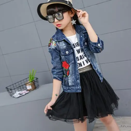 Baby Girls Clothes Jeans Coat Girl Jeans Jacket Denim Outerwear Children's Clothing Spring Kids Outfits 2018 Flowers 4-13 DF99