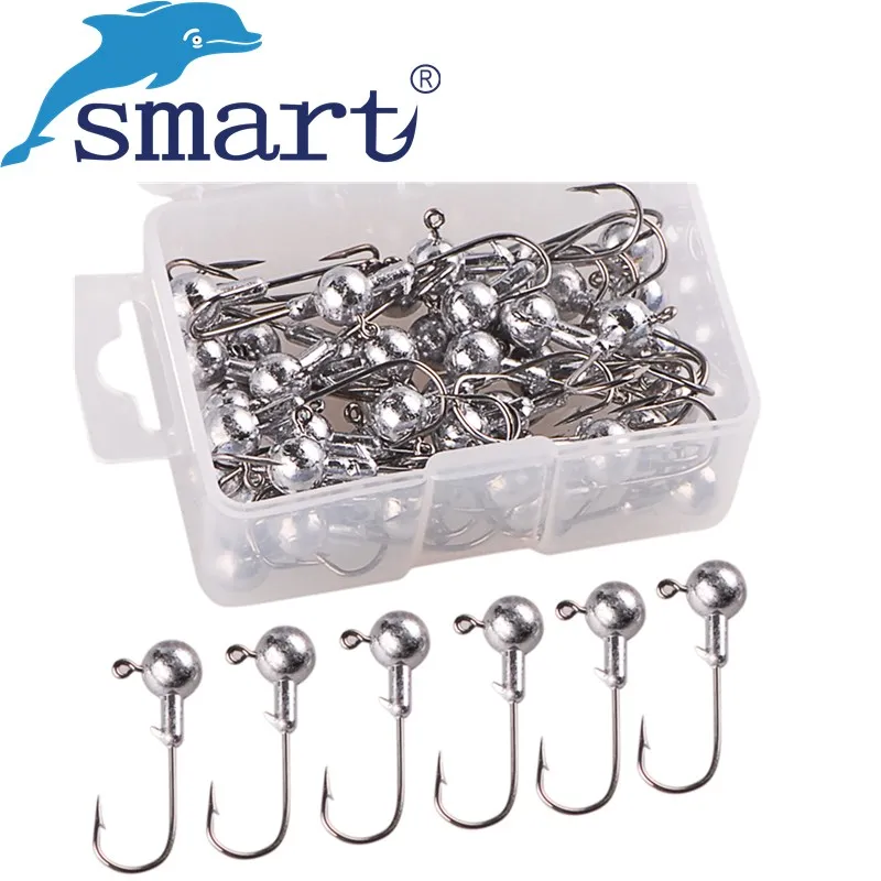 

Smart 20-50Pcs/One Box Lead Head Fishing Hook High Carbon Steel Jig Head Carp Fishing Hook for Soft Lure Barbed Hook Pesca Peche