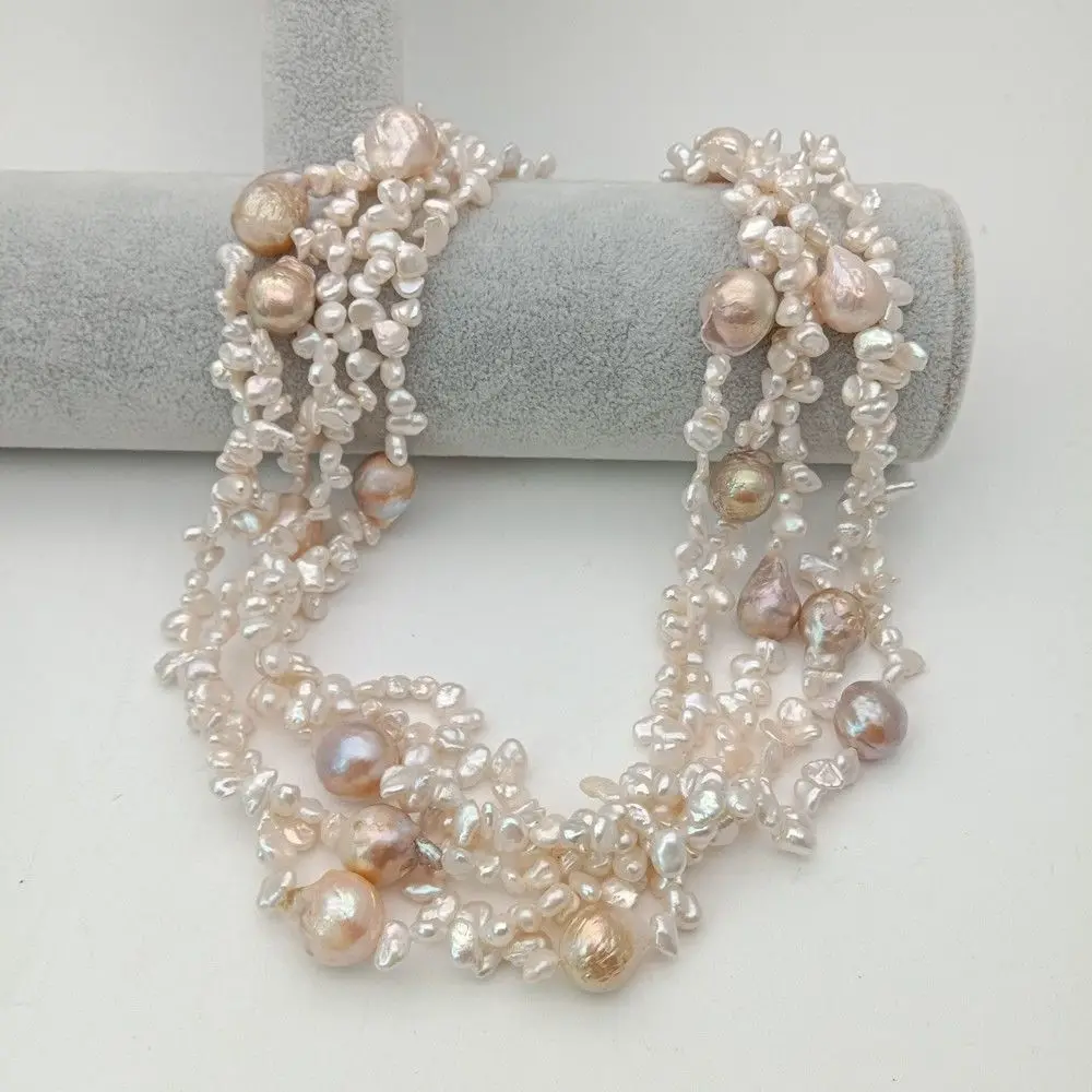 

20'' 5 Rows White Purple Keshi Pearl Necklace
