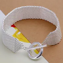 Прекрасный Летний стиль с серебряным покрытием браслет 925-стерлингового серебра-Jewelry T-O сетки, цепи, браслеты для мужчин и женщин SB004